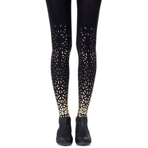 Zohara Geometric Pattern Tights Gold Accents Women Blackgold